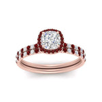 Load image into Gallery viewer, cushion-cut-ruby-halo-wedding-ring-set-in-rose-gold-FD8523CUGRUDR-NL-RG
