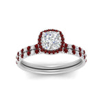 Load image into Gallery viewer, cushion-cut-ruby-halo-wedding-ring-set-in-white-gold-FD8523CUGRUDR-NL-WG