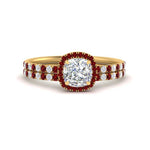 Load image into Gallery viewer, cushion-cut-ruby-halo-wedding-ring-set-in-yellow-gold-FD8523CUGRUDR-NL-YG
