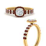 Load image into Gallery viewer, cushion-cut-ruby-halo-wedding-ring-set-in-yellow-gold-FD8523CUGRUDR-NL-YG