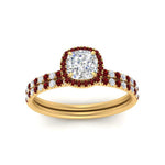 Load image into Gallery viewer, cushion-cut-ruby-halo-wedding-ring-set-in-yellow-gold-FD8523CUGRUDR-NL-YG
