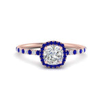 Load image into Gallery viewer, cushion-cut-sapphire-halo-petite-engagement-ring-in-rose-gold-FD8523CURGSABLANGLE3-NL-RG
