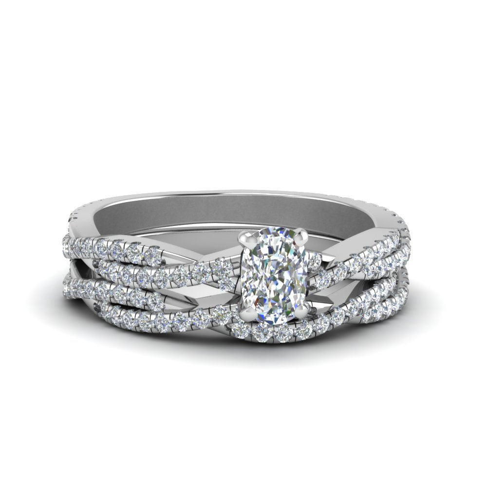 cushion-cut-simple-diamond-twisted-vine-bridal-ring-sets-in-14K-white-gold-FD8233CU-NL-WG