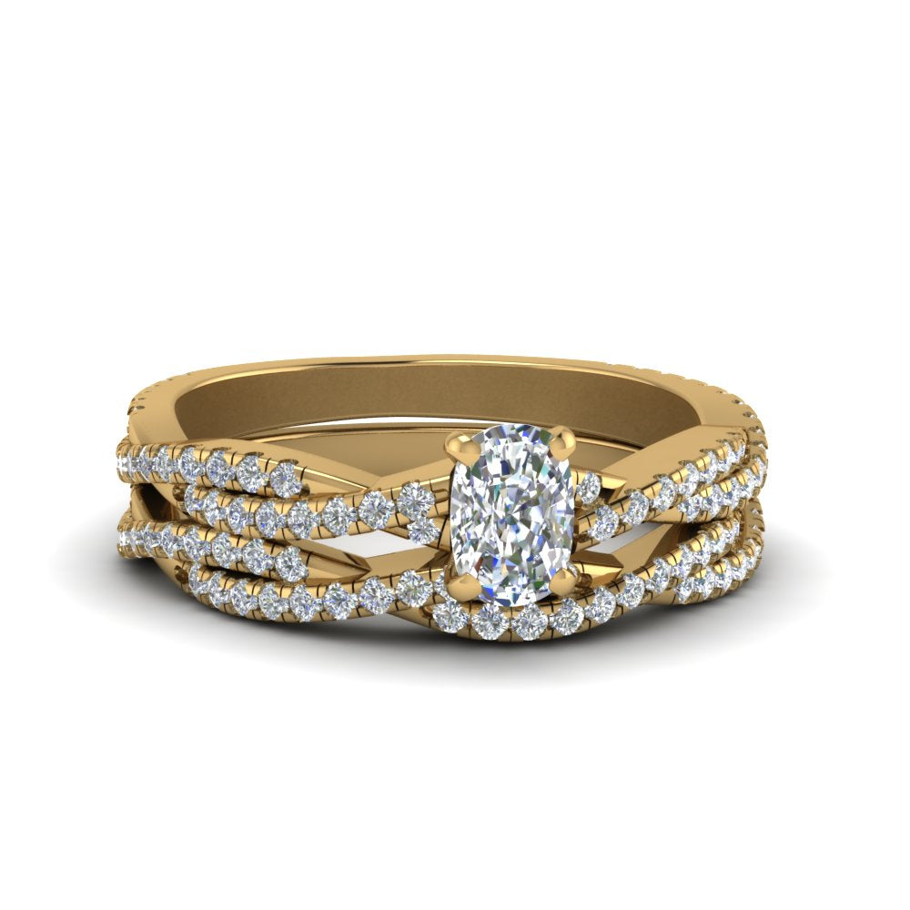 cushion-cut-simple-diamond-twisted-vine-bridal-ring-sets-in-14K-yellow-gold-FD8233CU-NL-YG