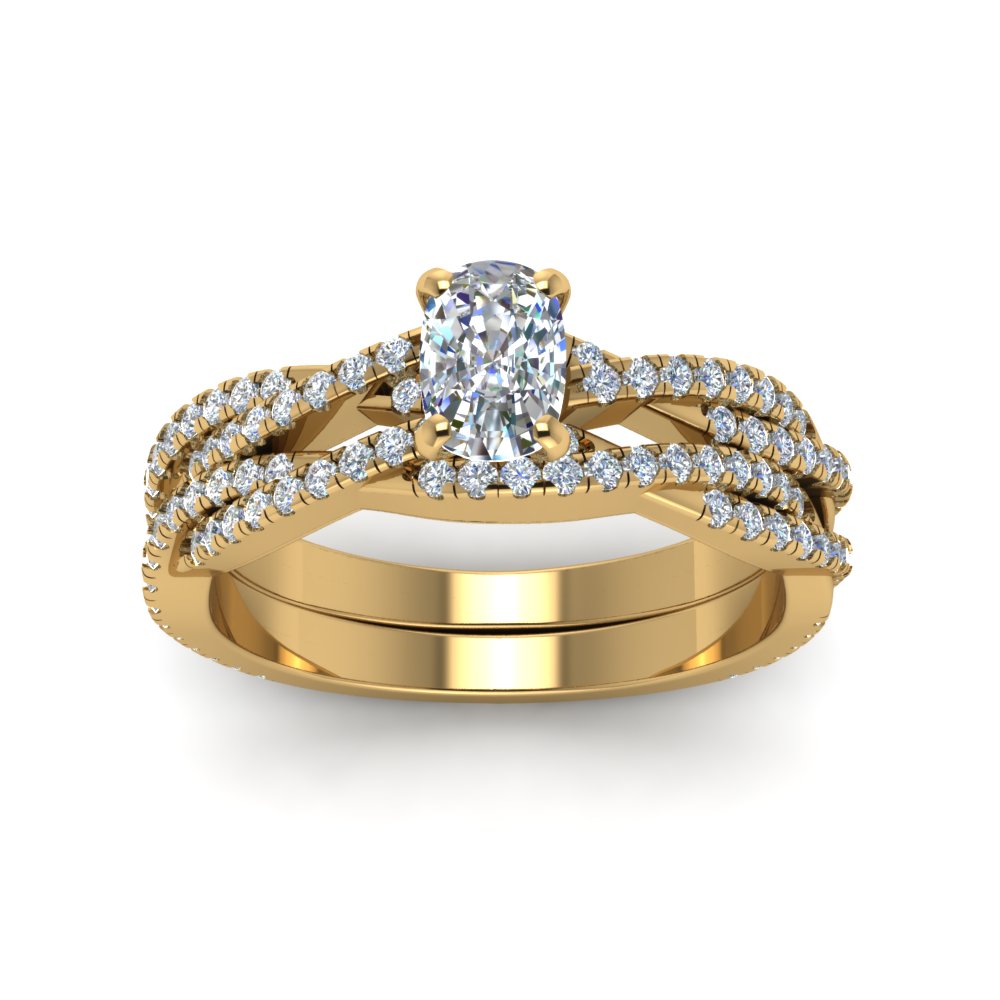 cushion-cut-simple-diamond-twisted-vine-bridal-ring-sets-in-14K-yellow-gold-FD8233CU-NL-YG