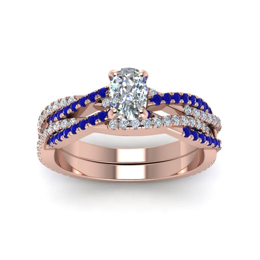 cushion-cut-simple-diamond-twisted-vine-bridal-ring-sets-with-blue-sapphire-in-14K-rose-gold-FD8233CUGSABL-NL-RG