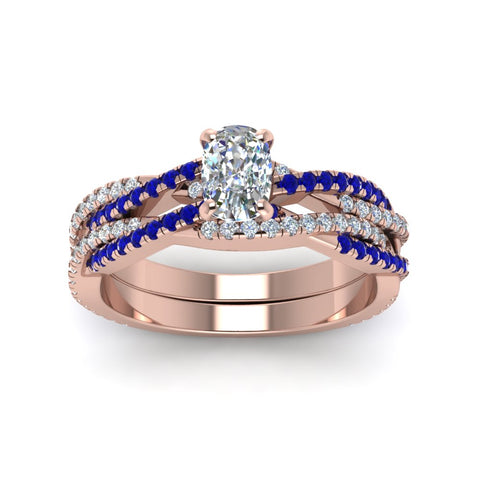 cushion-cut-simple-diamond-twisted-vine-bridal-ring-sets-with-blue-sapphire-in-14K-rose-gold-FD8233CUGSABL-NL-RG