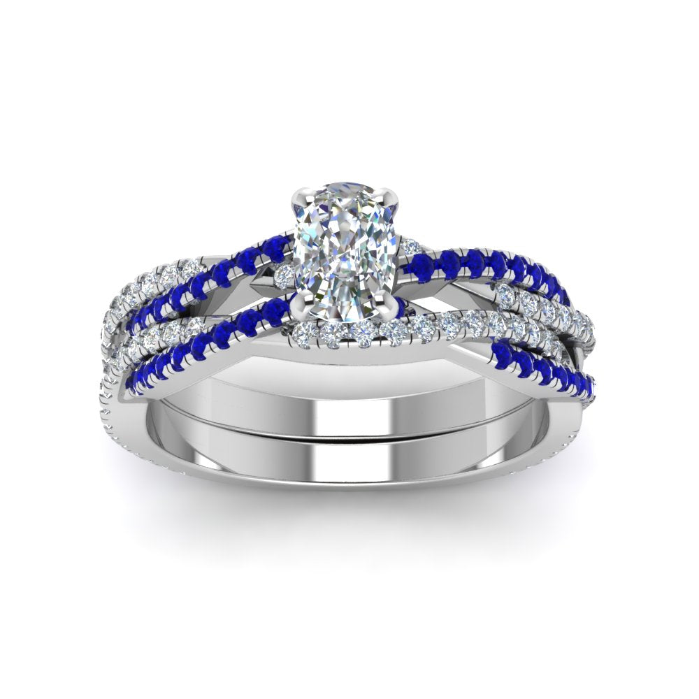 cushion-cut-simple-diamond-twisted-vine-bridal-ring-sets-with-blue-sapphire-in-14K-white-gold-FD8233CUGSABL-NL-WG