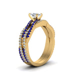 Load image into Gallery viewer, cushion-cut-simple-diamond-twisted-vine-bridal-ring-sets-with-blue-sapphire-in-14K-yellow-gold-FD8233CUGSABL-NL-YG
