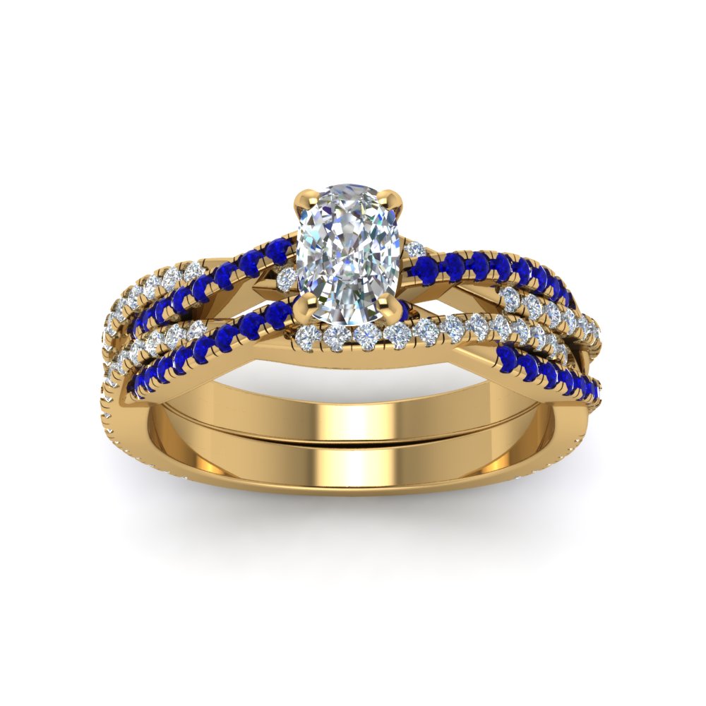 cushion-cut-simple-diamond-twisted-vine-bridal-ring-sets-with-blue-sapphire-in-14K-yellow-gold-FD8233CUGSABL-NL-YG