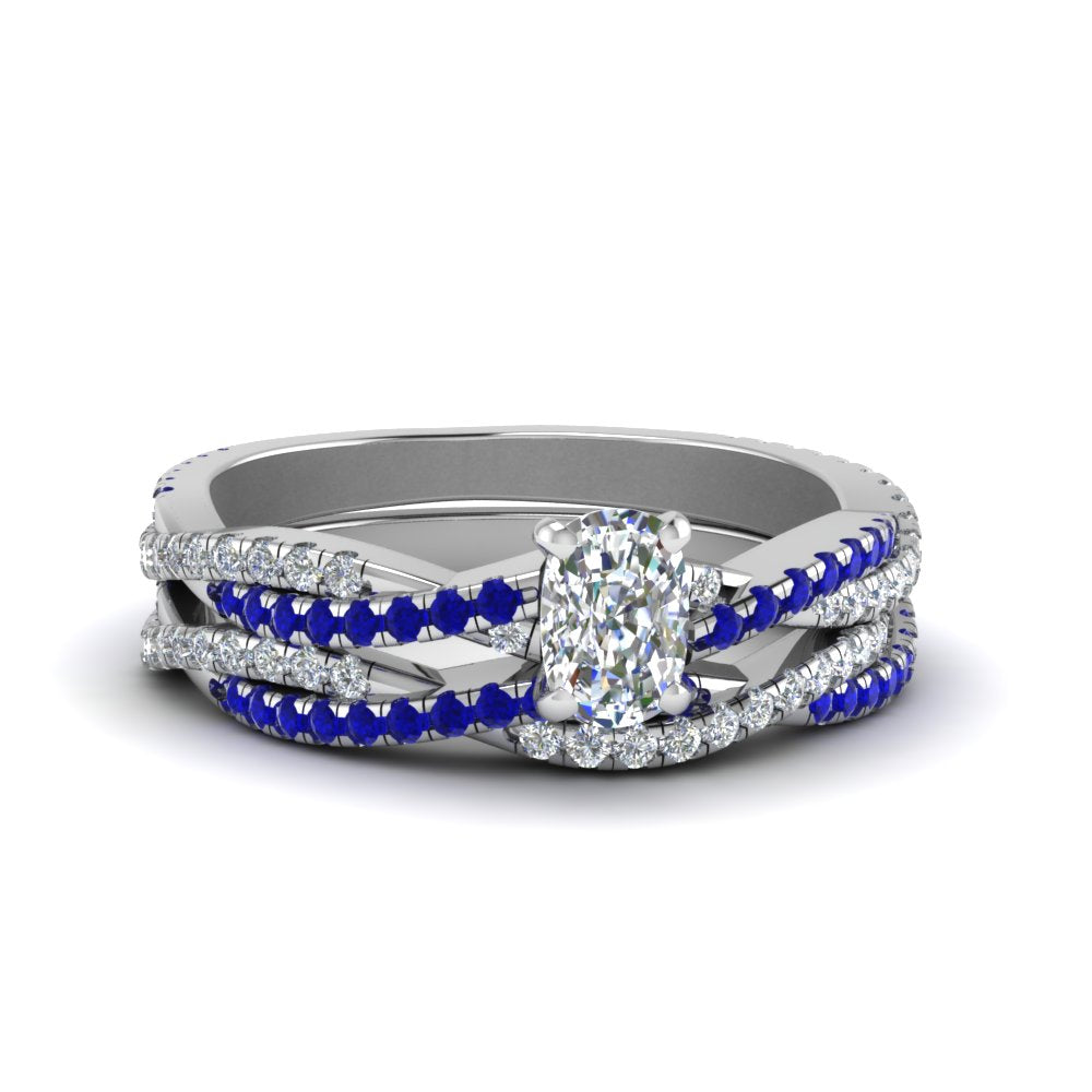 cushion-cut-simple-diamond-twisted-vine-bridal-ring-sets-with-blue-sapphire-in-950-Platinum-FD8233CUGSABL-NL-WG