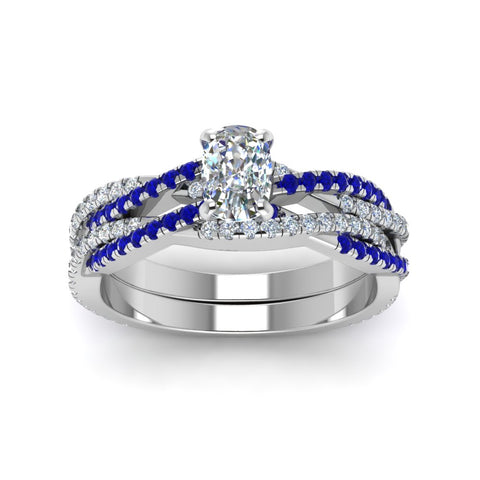 cushion-cut-simple-diamond-twisted-vine-bridal-ring-sets-with-blue-sapphire-in-950-Platinum-FD8233CUGSABL-NL-WG
