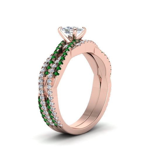 cushion-cut-simple-diamond-twisted-vine-bridal-ring-sets-with-emerald-in-14K-rose-gold-FD8233CUGEMGR-NL-RG