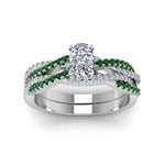 Load image into Gallery viewer, cushion-cut-simple-diamond-twisted-vine-bridal-ring-sets-with-emerald-in-14K-white-gold-FD8233CUGEMGR-NL-WG

