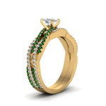 Load image into Gallery viewer, cushion-cut-simple-diamond-twisted-vine-bridal-ring-sets-with-emerald-in-14K-yellow-gold-FD8233CUGEMGR-NL-YG
