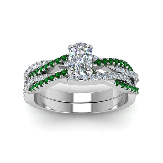 cushion-cut-simple-diamond-twisted-vine-bridal-ring-sets-with-emerald-in-950-Platinum-FD8233CUGEMGR-NL-WG