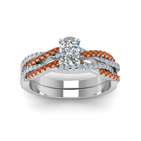 cushion-cut-simple-diamond-twisted-vine-bridal-ring-sets-with-orange-sapphire-in-14K-white-gold-FD8233CUGSAOR-NL-WG