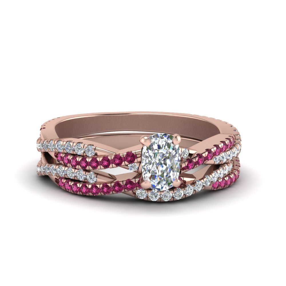 cushion-cut-simple-diamond-twisted-vine-bridal-ring-sets-with-pink-sapphire-in-14K-rose-gold-FD8233CUGSADRPI-NL-RG