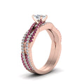 Thumbnail 9 - cushion-cut-simple-diamond-twisted-vine-bridal-ring-sets-with-pink-sapphire-in-14K-rose-gold-FD8233CUGSADRPI-NL-RG