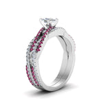 Load image into Gallery viewer, cushion-cut-simple-diamond-twisted-vine-bridal-ring-sets-with-pink-sapphire-in-14K-white-gold-FD8233CUGSADRPI-NL-WG
