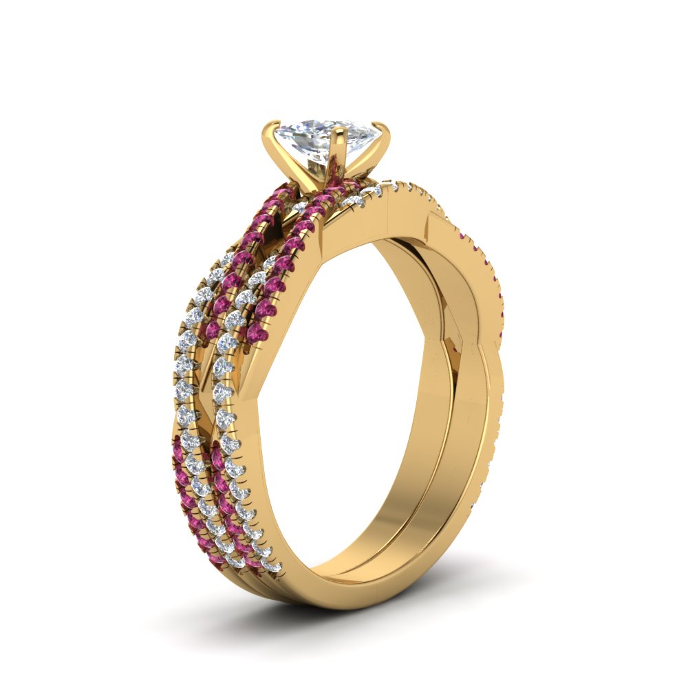 cushion-cut-simple-diamond-twisted-vine-bridal-ring-sets-with-pink-sapphire-in-14K-yellow-gold-FD8233CUGSADRPI-NL-YG
