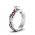 Thumbnail 101 - cushion-cut-simple-diamond-twisted-vine-bridal-ring-sets-with-pink-sapphire-in-950-Platinum-FD8233CUGSADRPI-NL-WG