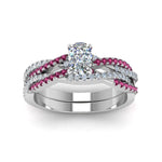 Load image into Gallery viewer, cushion-cut-simple-diamond-twisted-vine-bridal-ring-sets-with-pink-sapphire-in-950-Platinum-FD8233CUGSADRPI-NL-WG
