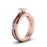 Load image into Gallery viewer, cushion-cut-simple-diamond-twisted-vine-bridal-ring-sets-with-ruby-in-14K-rose-gold-FD8233CUGRUDR-NL-RG
