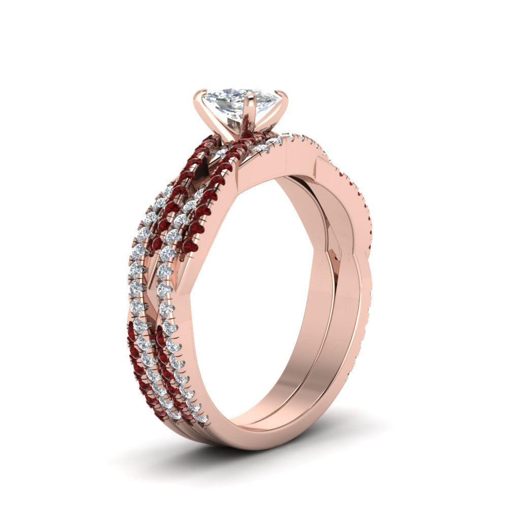 cushion-cut-simple-diamond-twisted-vine-bridal-ring-sets-with-ruby-in-14K-rose-gold-FD8233CUGRUDR-NL-RG