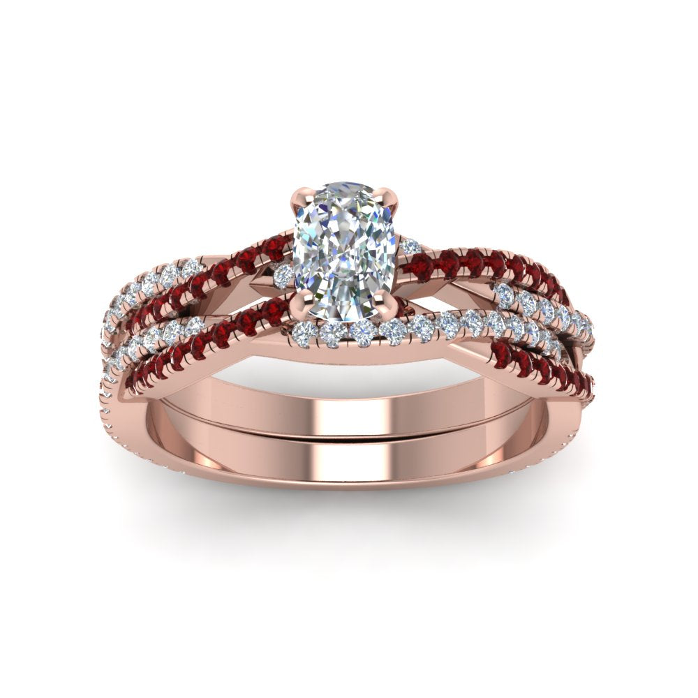 cushion-cut-simple-diamond-twisted-vine-bridal-ring-sets-with-ruby-in-14K-rose-gold-FD8233CUGRUDR-NL-RG