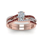 Load image into Gallery viewer, cushion-cut-simple-diamond-twisted-vine-bridal-ring-sets-with-ruby-in-14K-rose-gold-FD8233CUGRUDR-NL-RG
