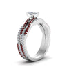 Load image into Gallery viewer, cushion-cut-simple-diamond-twisted-vine-bridal-ring-sets-with-ruby-in-14K-white-gold-FD8233CUGRUDR-NL-WG