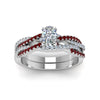 Load image into Gallery viewer, cushion-cut-simple-diamond-twisted-vine-bridal-ring-sets-with-ruby-in-14K-white-gold-FD8233CUGRUDR-NL-WG