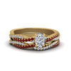 Load image into Gallery viewer, cushion-cut-simple-diamond-twisted-vine-bridal-ring-sets-with-ruby-in-14K-yellow-gold-FD8233CUGRUDR-NL-YG