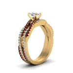 Load image into Gallery viewer, cushion-cut-simple-diamond-twisted-vine-bridal-ring-sets-with-ruby-in-14K-yellow-gold-FD8233CUGRUDR-NL-YG
