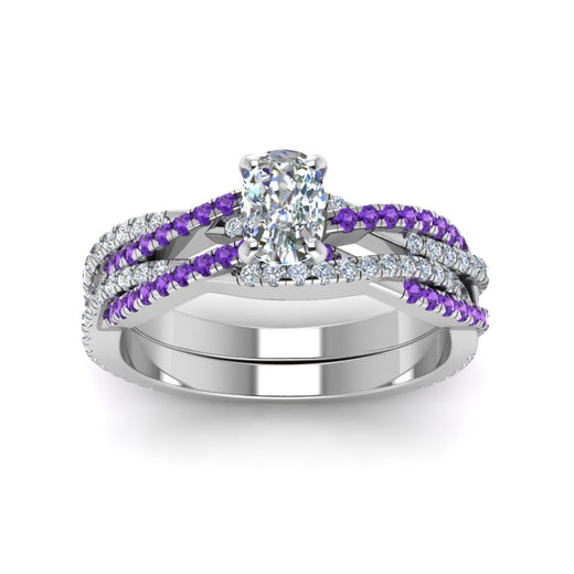 cushion-cut-simple-diamond-twisted-vine-bridal-ring-sets-with-violac-topaz-in-14K-white-gold-FD8233CUGVITO-NL-WG