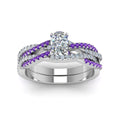 Thumbnail 124 - cushion-cut-simple-diamond-twisted-vine-bridal-ring-sets-with-violac-topaz-in-950-Platinum-FD8233CUGVITO-NL-WG