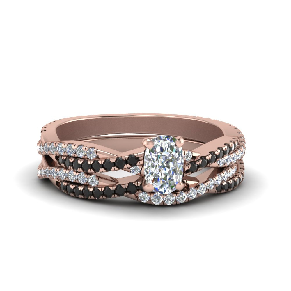 cushion-cut-simple-twisted-vine-bridal-ring-sets-with-black-diamond-in-14K-rose-gold-FD8233CUGBLACK-NL-RG