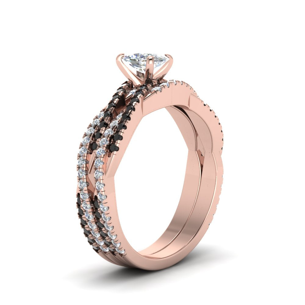 cushion-cut-simple-twisted-vine-bridal-ring-sets-with-black-diamond-in-14K-rose-gold-FD8233CUGBLACK-NL-RG