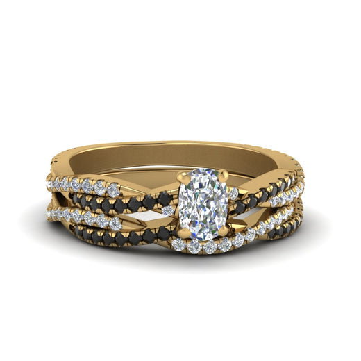 cushion-cut-simple-twisted-vine-bridal-ring-sets-with-black-diamond-in-14K-yellow-gold-FD8233CUGBLACK-NL-YG