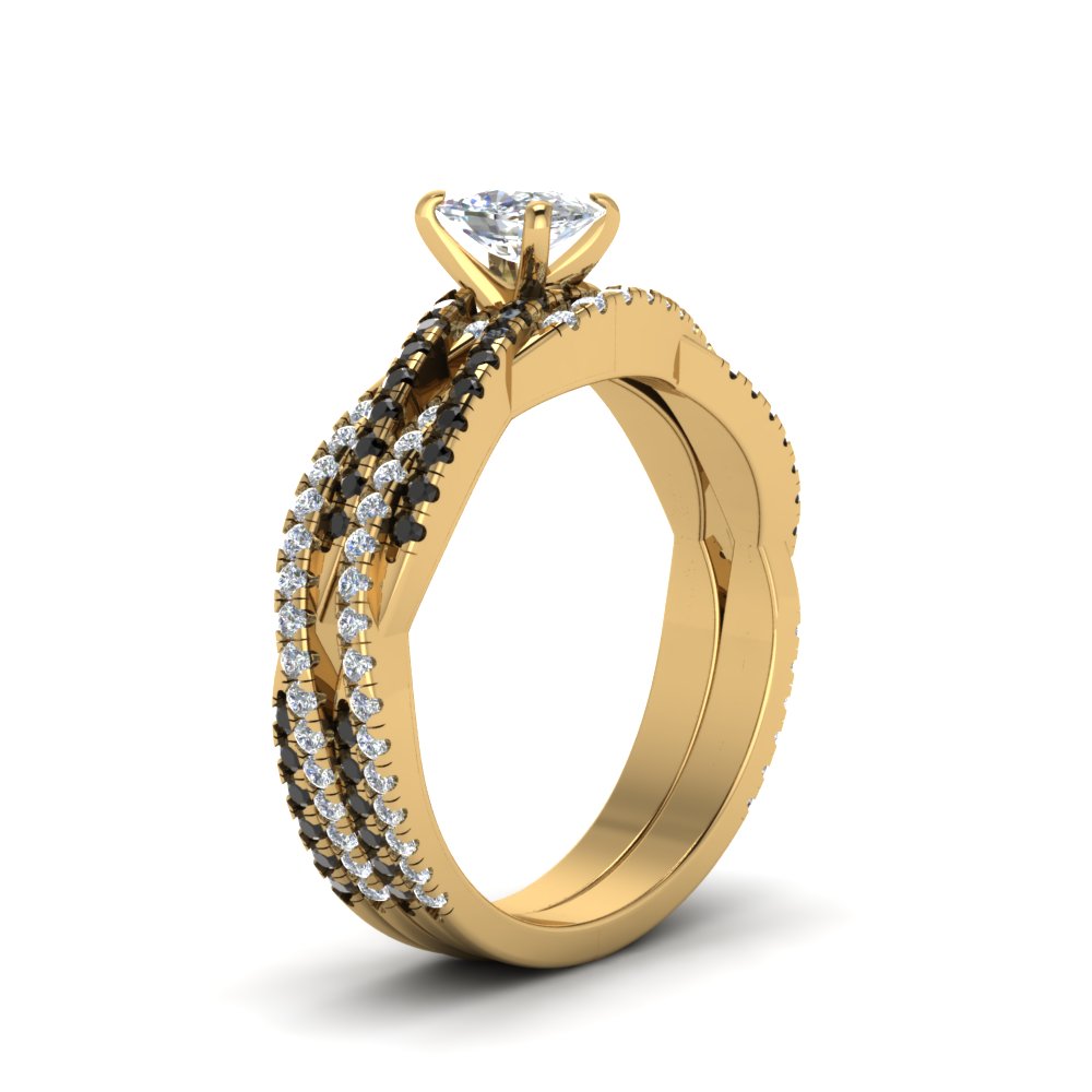 cushion-cut-simple-twisted-vine-bridal-ring-sets-with-black-diamond-in-14K-yellow-gold-FD8233CUGBLACK-NL-YG