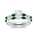 Load image into Gallery viewer, cushion-cut-single-prong-marquise-emerald-engagement-ring-and-band-in-FD9939CUGEMGR-NL-WG
