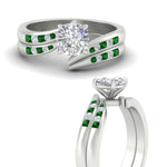 Load image into Gallery viewer, cushion-cut-swirl-channel-diamond-bridal-set-with-emerald-in-white-gold-FDENS4028CUGEMGR-NL-WG.jpg

