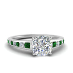 Load image into Gallery viewer, cushion-cut-swirl-engraved-channel-accent-diamond-engagement-ring-with-emerald-in-FD122866CURGEMGR-NL-WG

