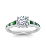 Load image into Gallery viewer, cushion-cut-swirl-engraved-channel-accent-diamond-engagement-ring-with-emerald-in-FD122866CURGEMGR-NL-WG
