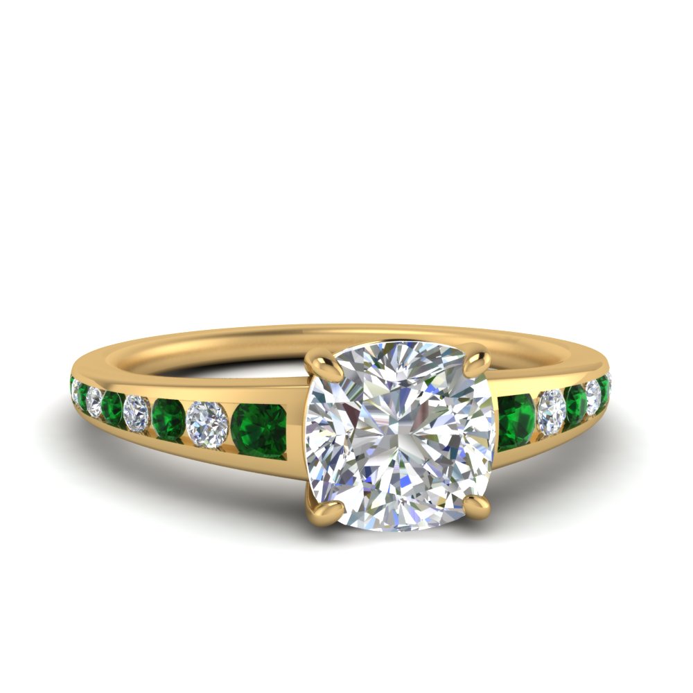 cushion-cut-swirl-engraved-channel-accent-diamond-engagement-ring-with-emerald-in-FD122866CURGEMGR-NL-YG