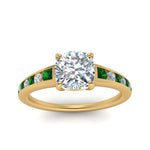 Load image into Gallery viewer, cushion-cut-swirl-engraved-channel-accent-diamond-engagement-ring-with-emerald-in-FD122866CURGEMGR-NL-YG
