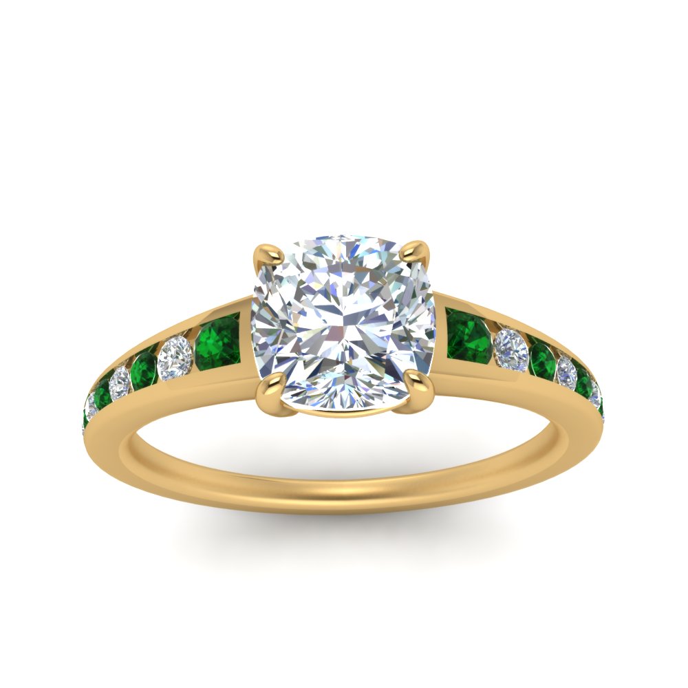 cushion-cut-swirl-engraved-channel-accent-diamond-engagement-ring-with-emerald-in-FD122866CURGEMGR-NL-YG