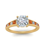 Load image into Gallery viewer, cushion-cut-swirl-engraved-channel-accent-diamond-engagement-ring-with-orange-sapphire-in-FD122866CURGSAOR-NL-YG

