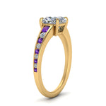 Load image into Gallery viewer, cushion-cut-swirl-engraved-channel-accent-diamond-engagement-ring-with-purple-topaz-in-FD122866CURGVITO-NL-YG
